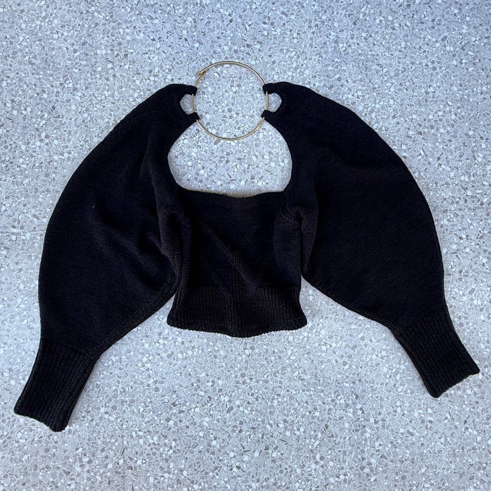 NWT Cult Gaia Black Knit Jamila Top with Gold Ring Detail Size XS New with Tags